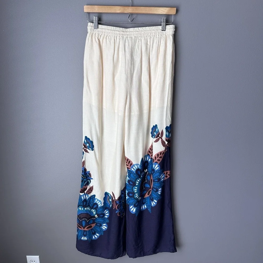 FARM RIO X Anthropologie Floral Print Martina Pants Women's S Blue Wide-Leg NWT - Picture 8 of 13